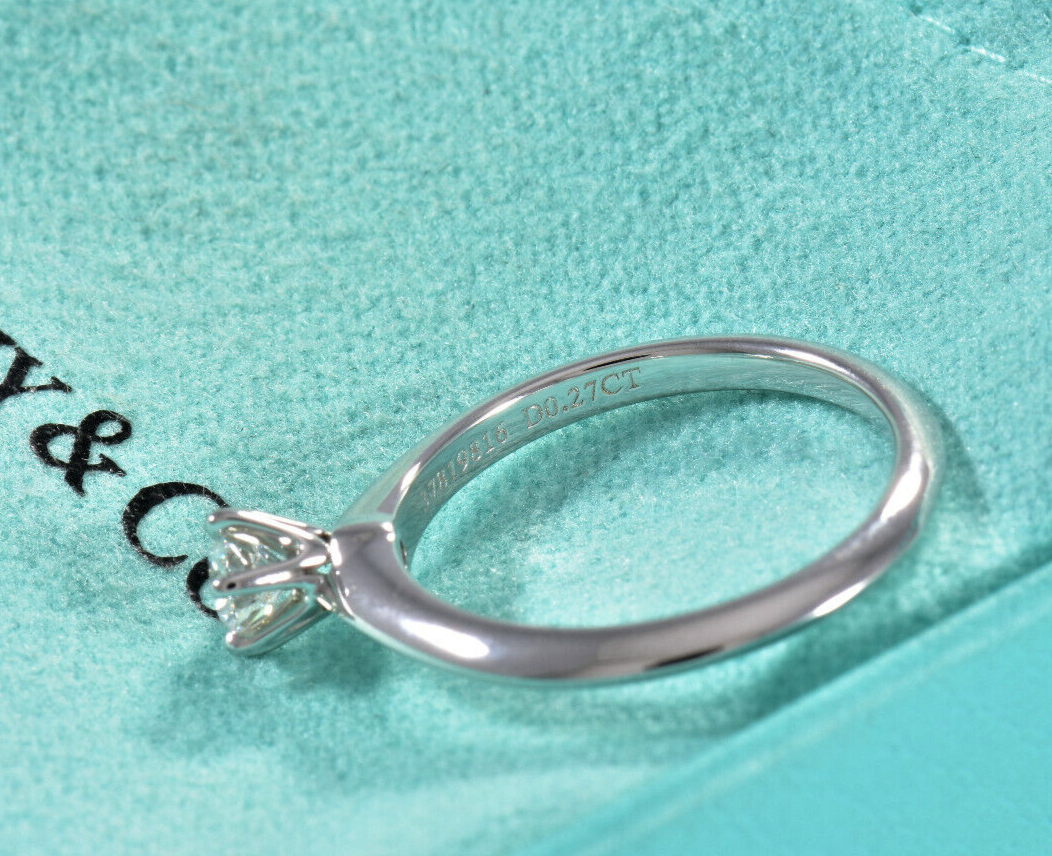 Tiffany & Co Platinum .27 ct Round Solitaire Diamond  Ring Size 5.25 & Box Pouch