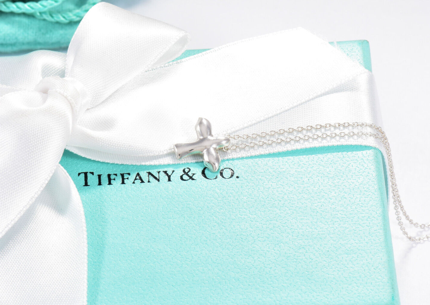 Tiffany & Co Silver Elsa Peretti Small Dove Bird Pendant 16.25" Necklace & Pouch