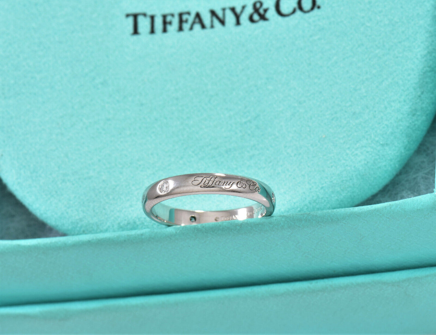 Tiffany & Co Platinum 3 Diamond Notes Band Ring Size 5 in Box Pouch Lucida Stack