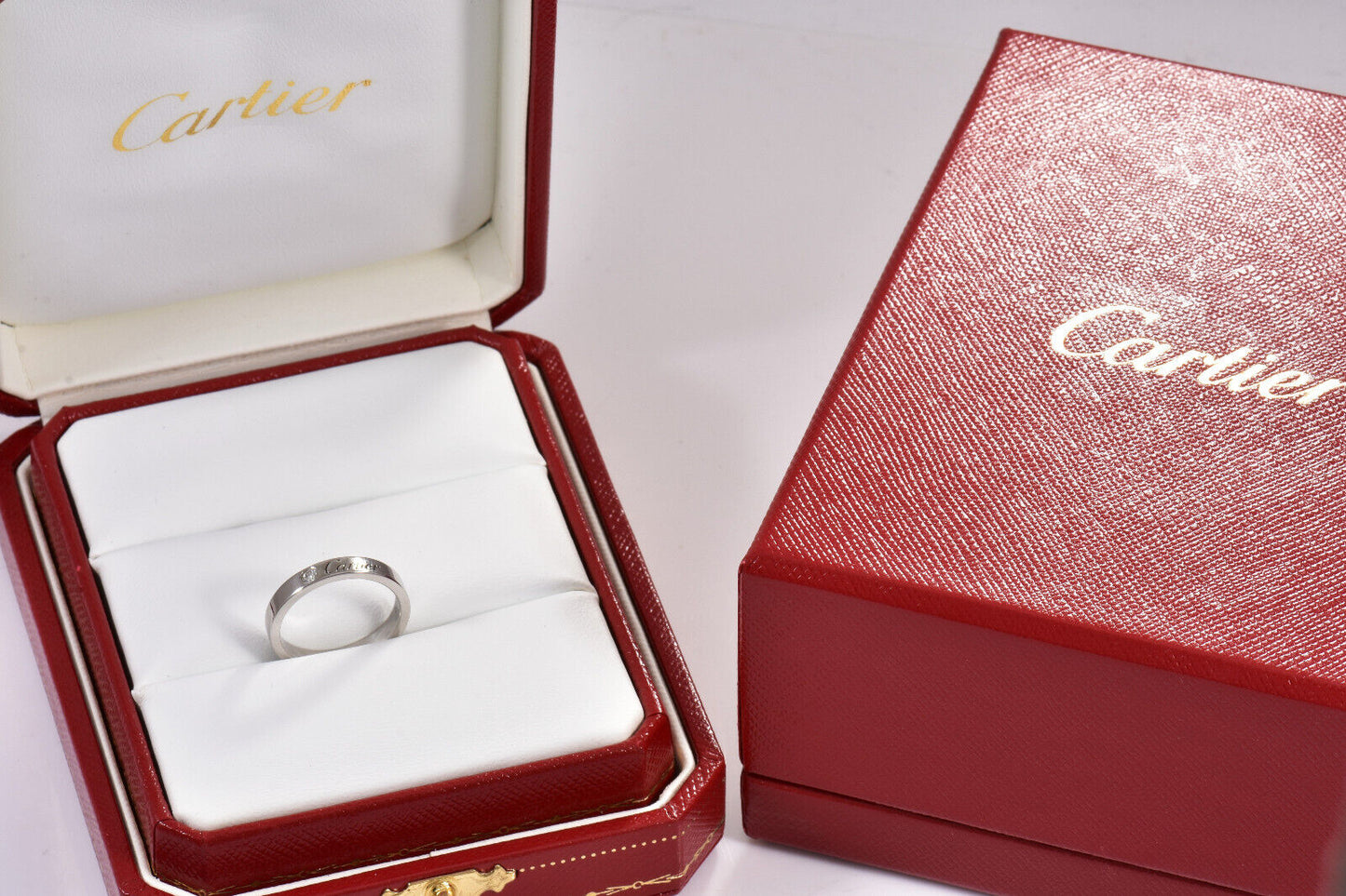 C De Cartier Platinum Diamond Wedding Band 3mm Size 50 in Boxes Mint Ring .03 ct