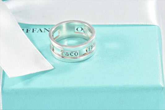 Tiffany & Co 1837 Silver Wide Emblem Ring Size 6 & Box Pouch Lovely Thick Band