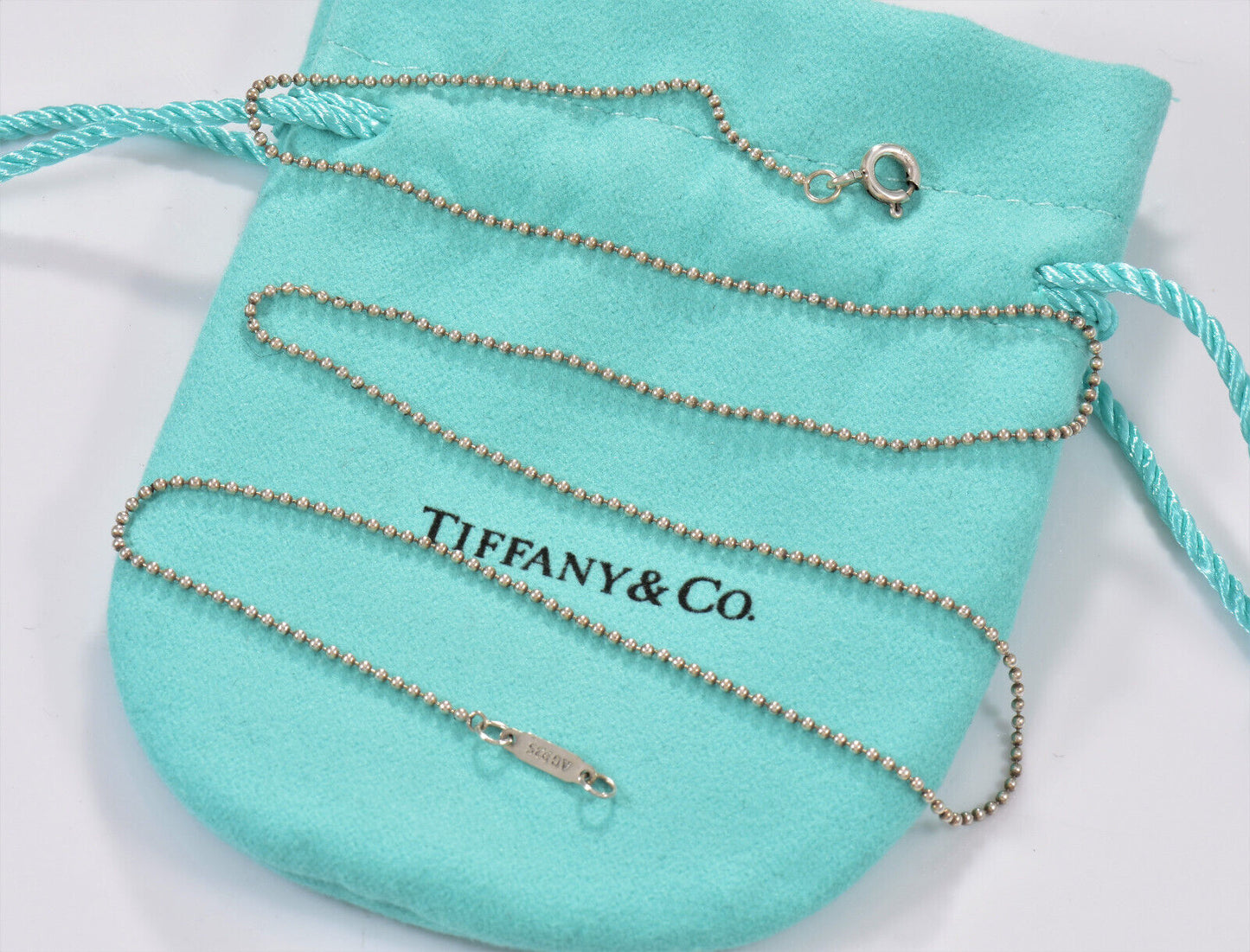 Tiffany & Co Sterling Silver 1mm Bead Chain 18" Chain Necklace For Pendant Pouch