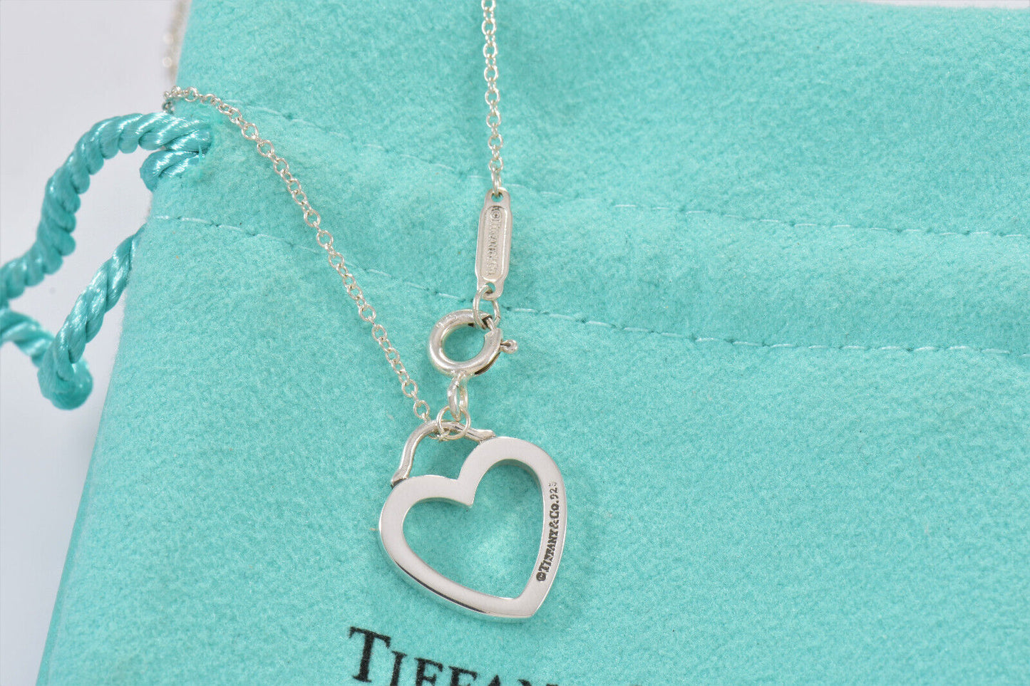 Tiffany & Co Sterling Silver Sentimental Heart Pendant 16.25" Necklace in Pouch