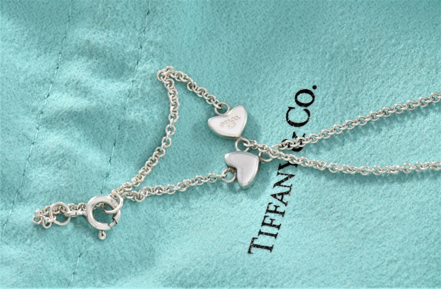 Tiffany & Co Silver Heart Lariat Drop Dangle Necklace in Box Pouch Rare Dangling