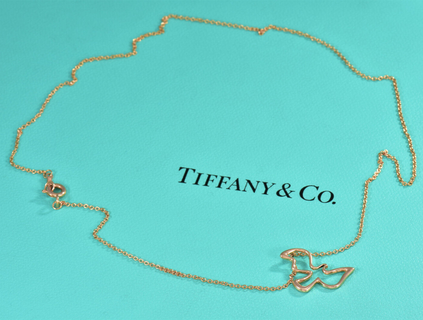 Tiffany & Co 18K Rose Gold Paloma Picasso Dove Pendant 16" Necklace in Box Pouch