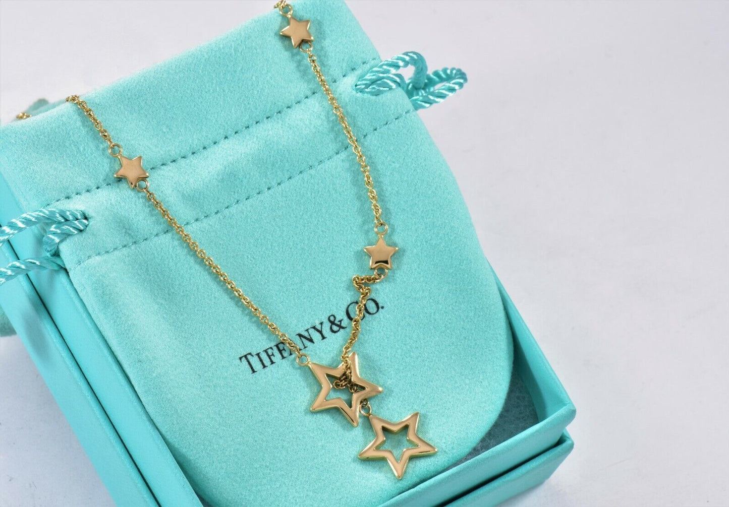 Ultra Rare Tiffany & Co 18K Yellow Gold Star Lariat 16 - 20" Adjustable Necklace