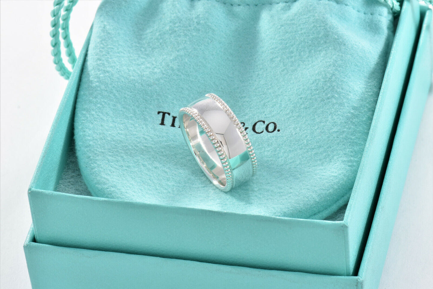 Tiffany & Co Sterling Silver I Love You Bead Edge Ring Size 6 in Pouch Yours