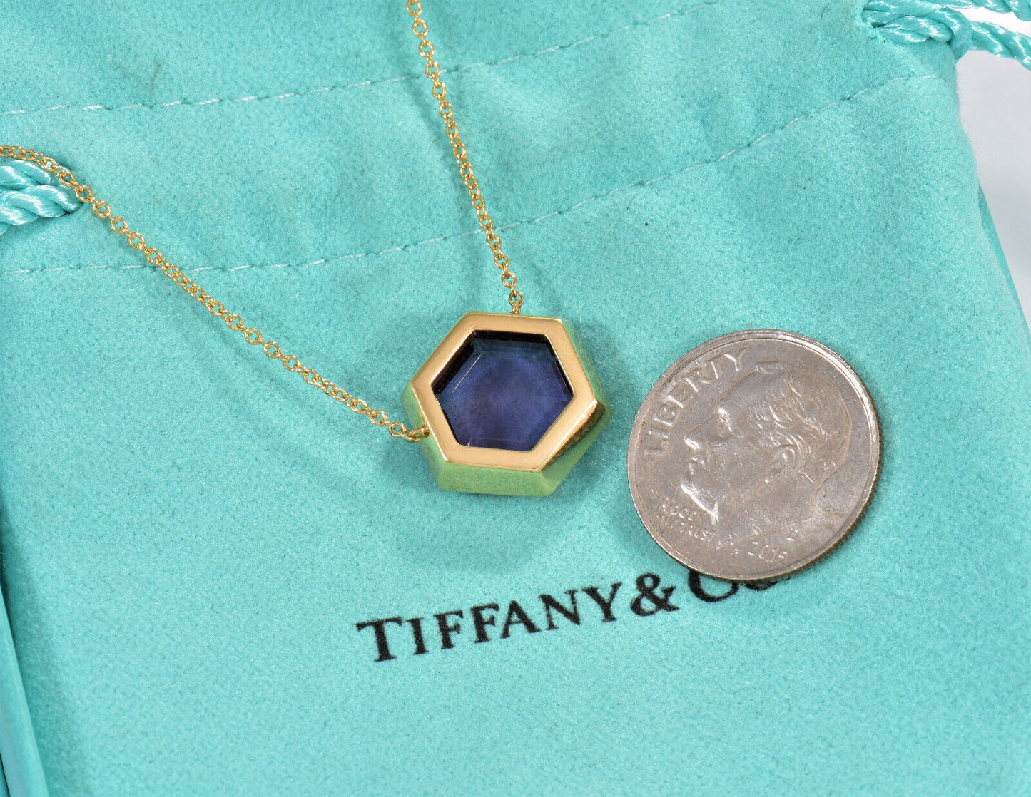 Tiffany & Co 18K Gold Paloma's Studio Amethyst Hexagon Pendant 18" Necklace Rare