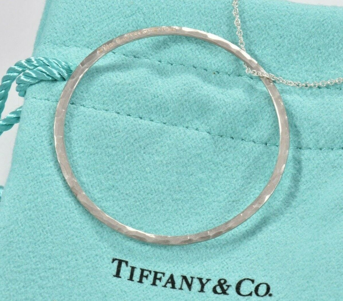 Tiffany & Co Silver Paloma Picasso Hammered Circle Ring Pendant Necklace & Pouch