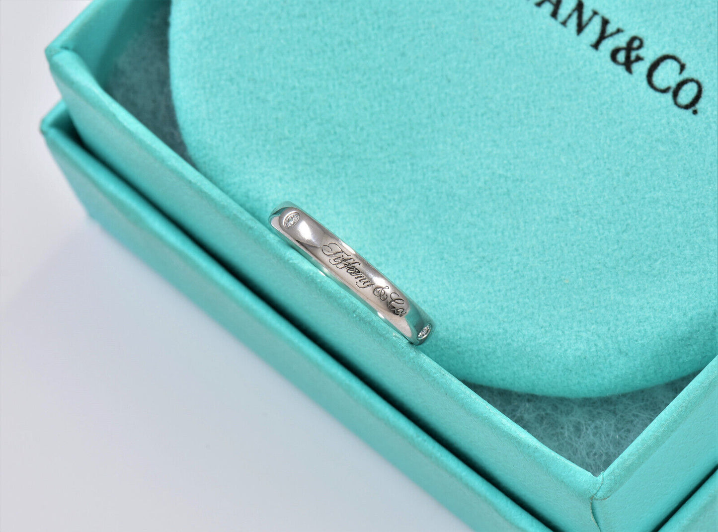 Tiffany & Co Platinum 3 Diamond Notes Band Ring Size 5 in Box Pouch Lucida Stack