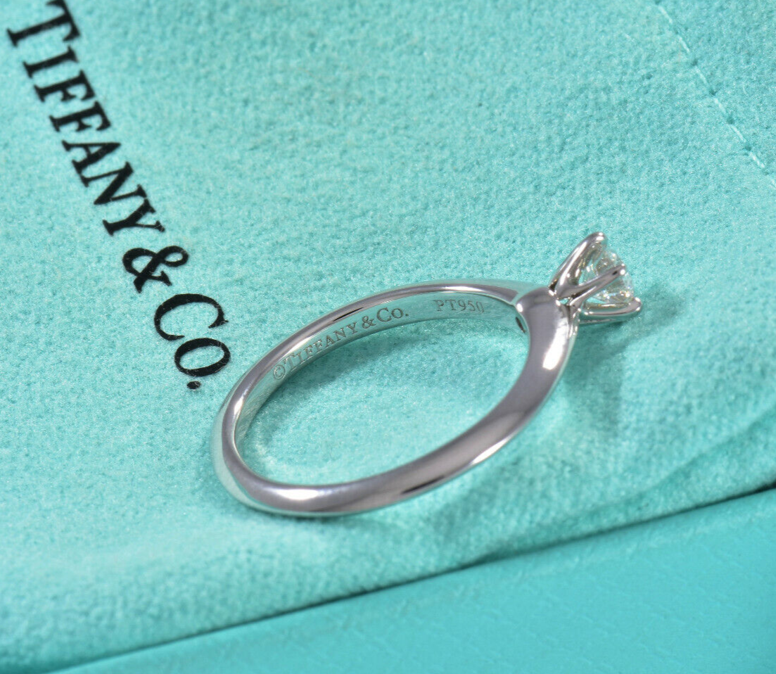 Tiffany & Co Platinum .27 ct Round Solitaire Diamond  Ring Size 5.25 & Box Pouch