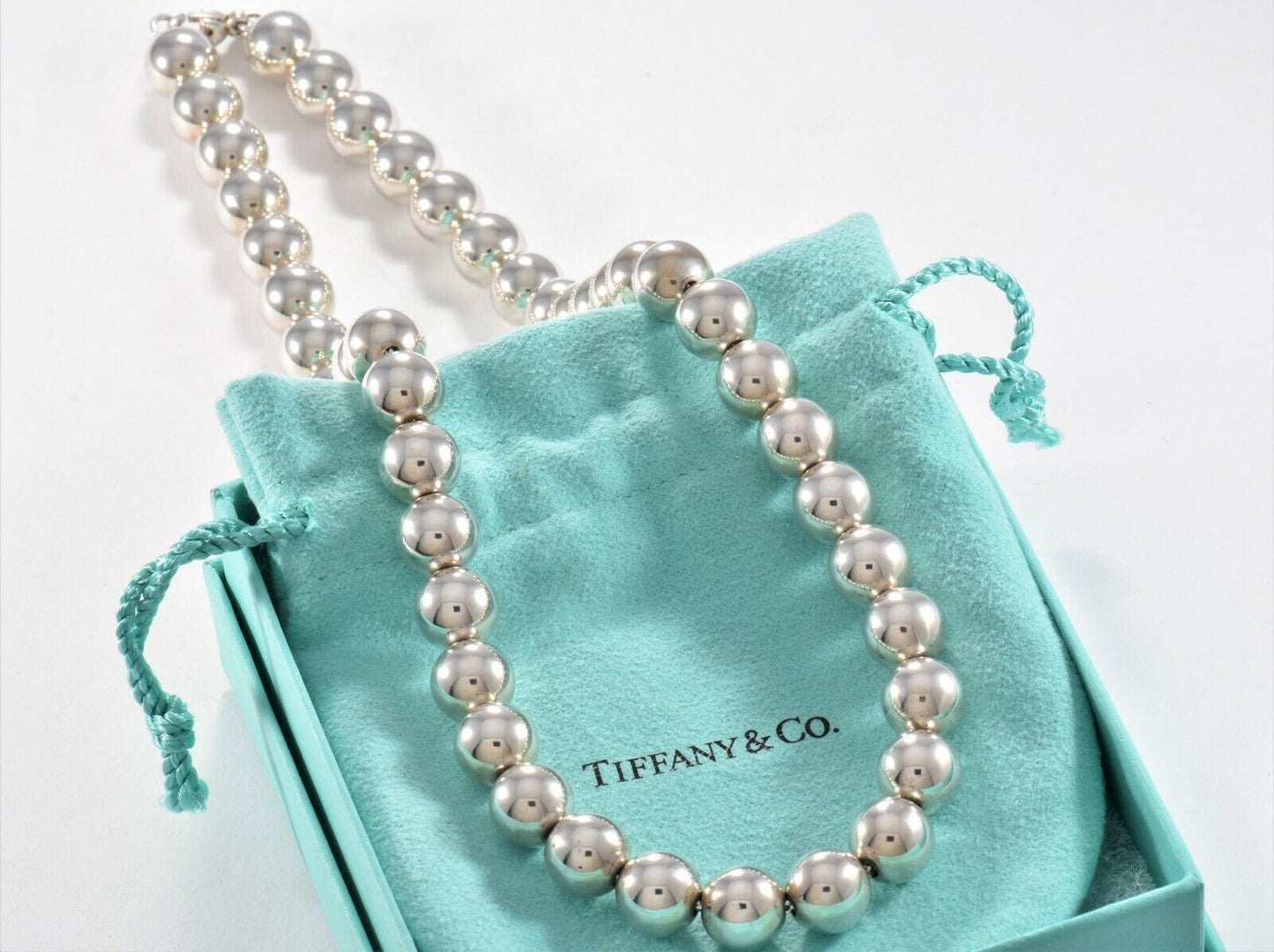 Tiffany & Co HardWear Sterling Silver 10mm Bead Ball 18.25'' Necklace in Pouch