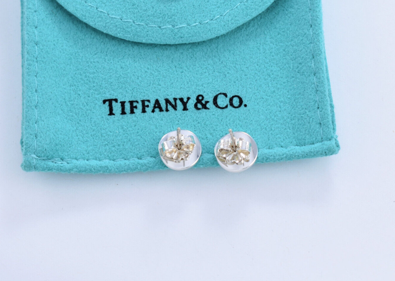 Tiffany & Co Silver Notes Round Wavy Circle Stud Earrings in Pouch Rare Lovely