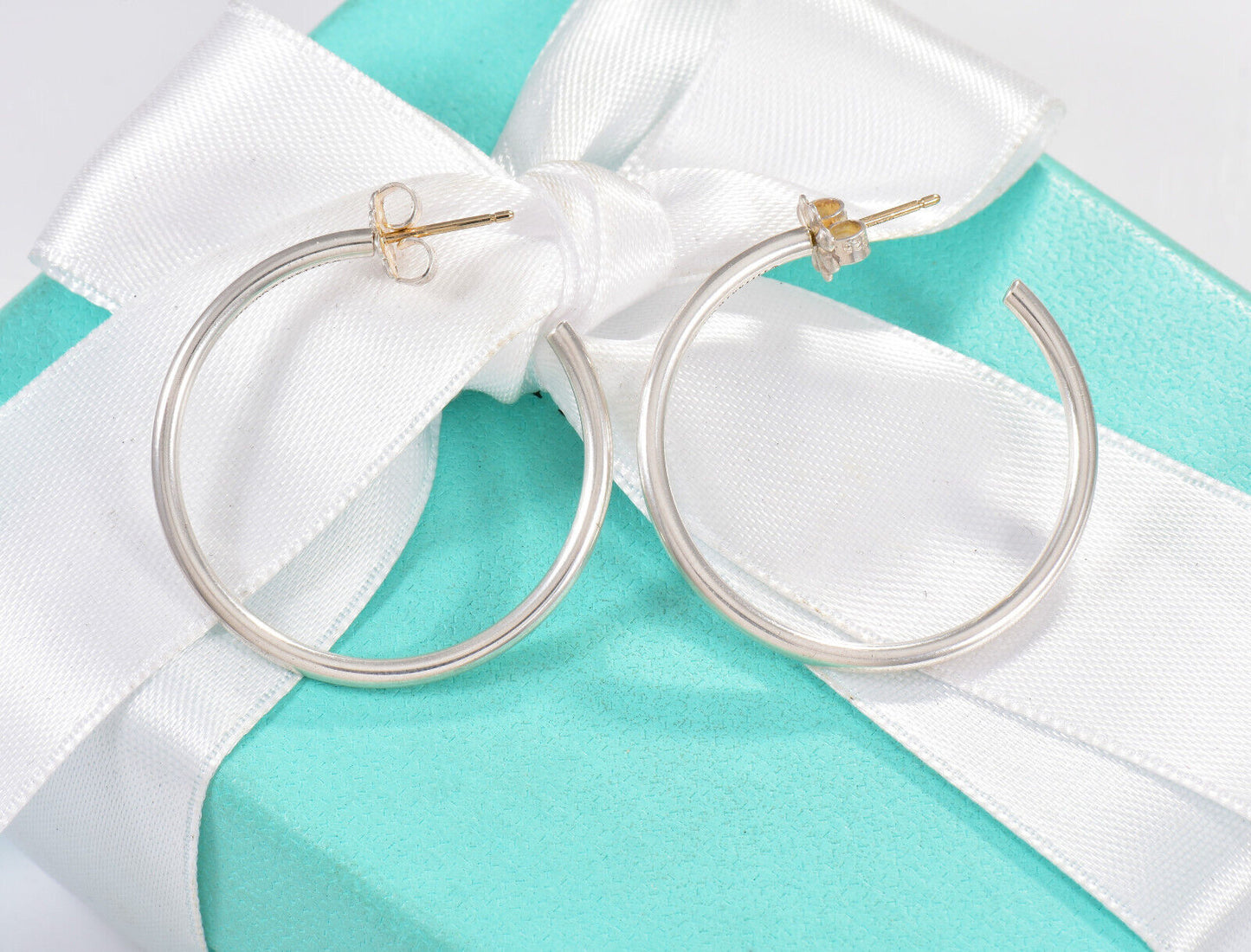 Tiffany & Co Silver 1.25" Large Narrow Tube Hoop Earrings in Box Rare 31mm Bar