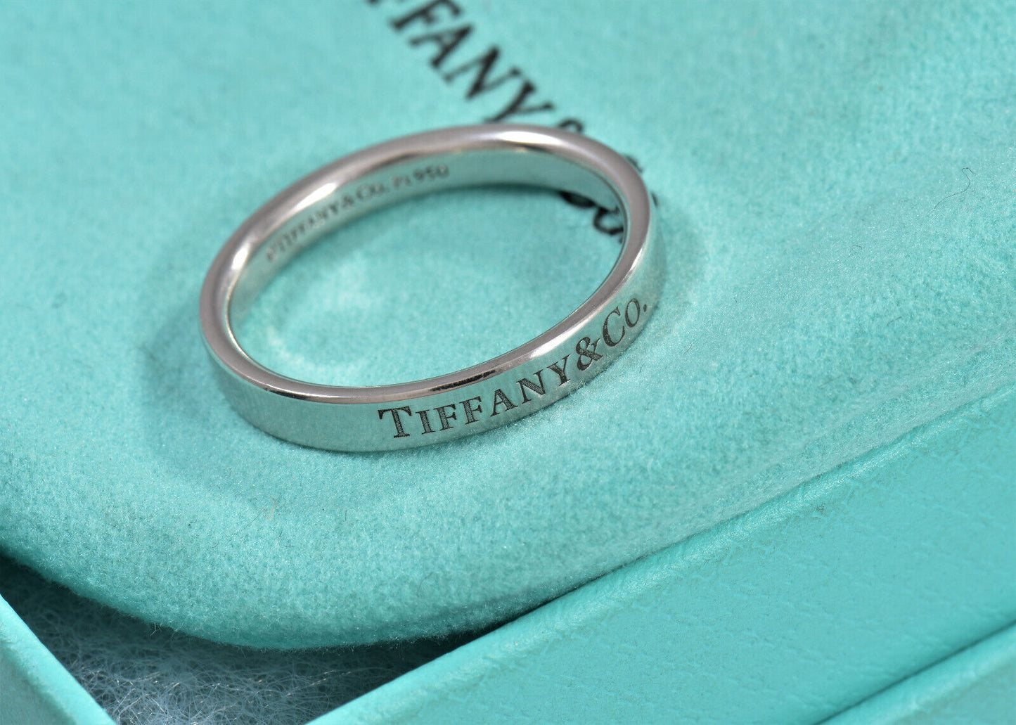 Tiffany & Co Platinum Narrow 3mm Band Ring Size 8 in Box Pouch Rare Love