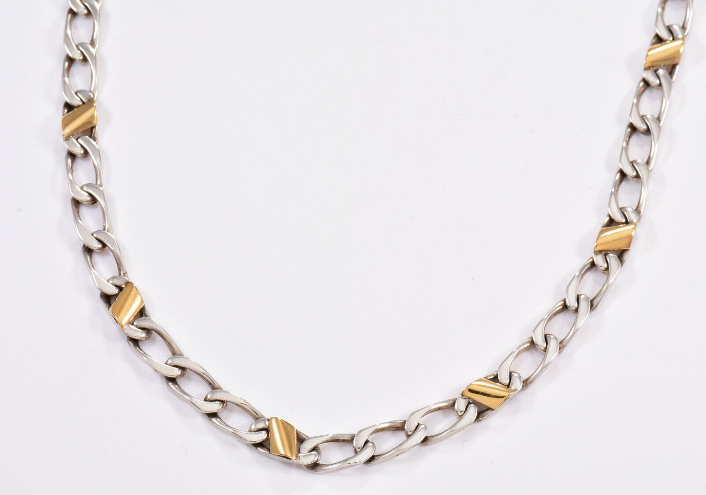 Tiffany & Co Silver 18K Gold Figaro XL 24.5" Cuban Link Necklace Rare 31.8 Grams