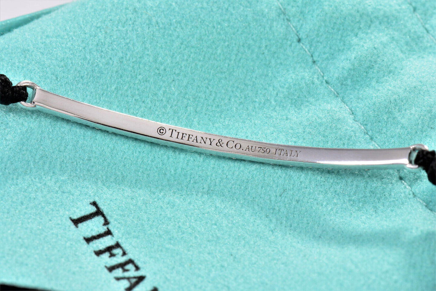 Tiffany & Co Diamond 18k White Gold Metro Bar Silk Cord 6” - 7.7” Bracelet Rare