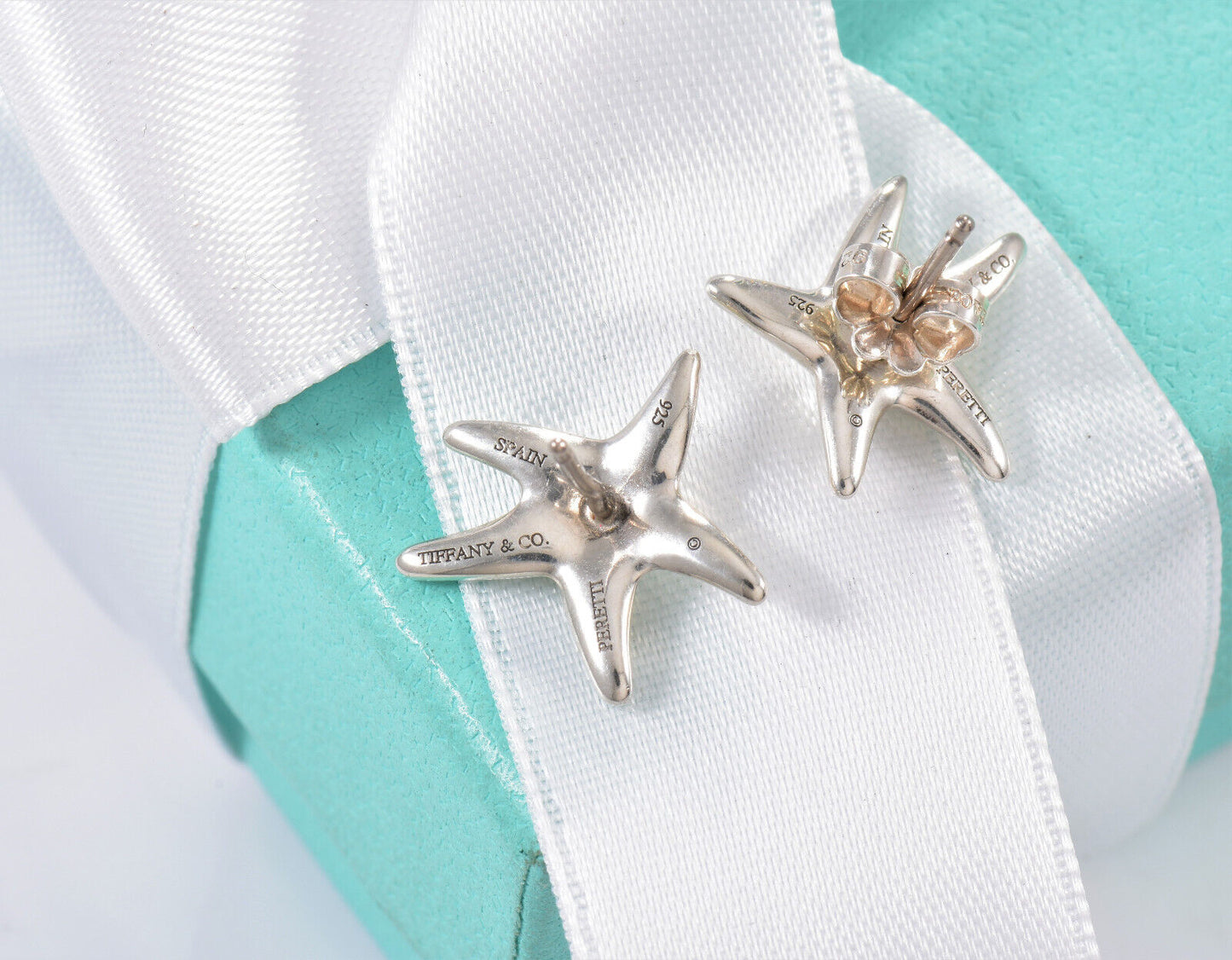 Tiffany & Co Silver Elsa Peretti 17mm Starfish Stud Earrings with Pouch Rare