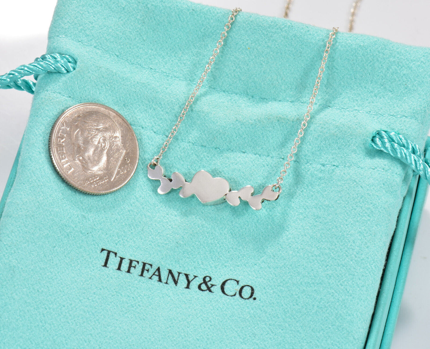 Tiffany & Co Silver Paloma Picasso Heart Cluster Pendant Necklace in Box Pouch