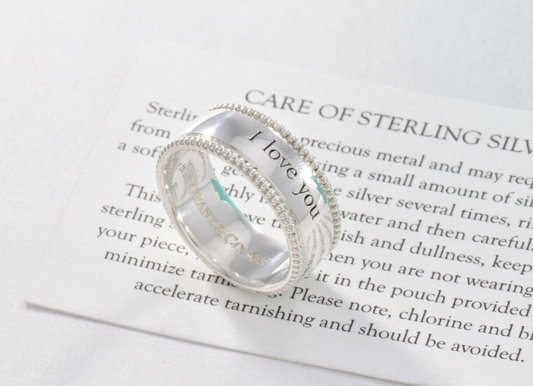 Tiffany & Co Sterling Silver I Love You Bead Edge Ring Size 5 in Box Pouch Yours