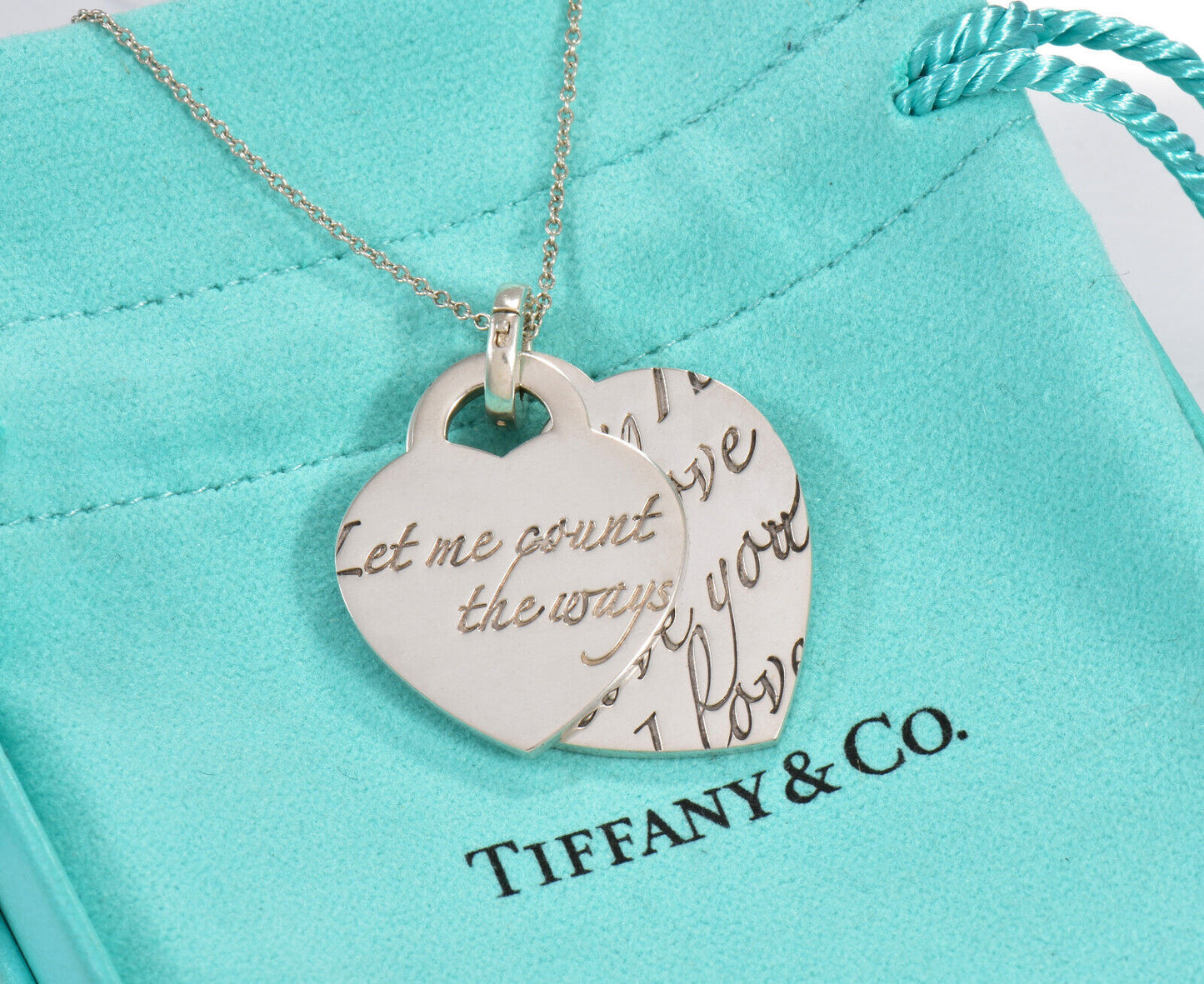 Tiffany & Co Silver Let Me Count The Ways I Love You Double Heart Necklace Boxed