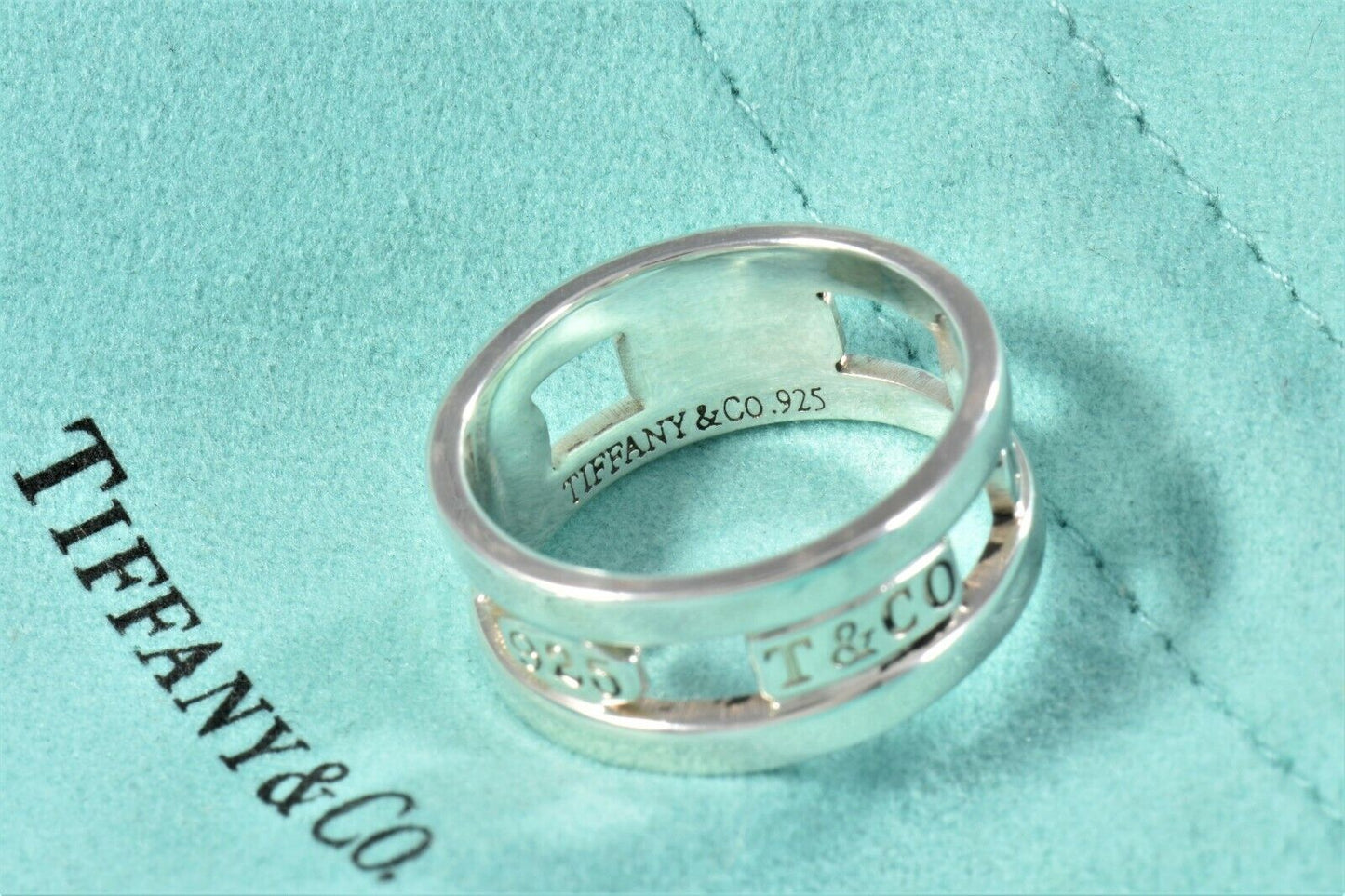 Tiffany & Co 1837 Silver Wide Emblem Ring Size 6.5 in Pouch Lovely Thick Band