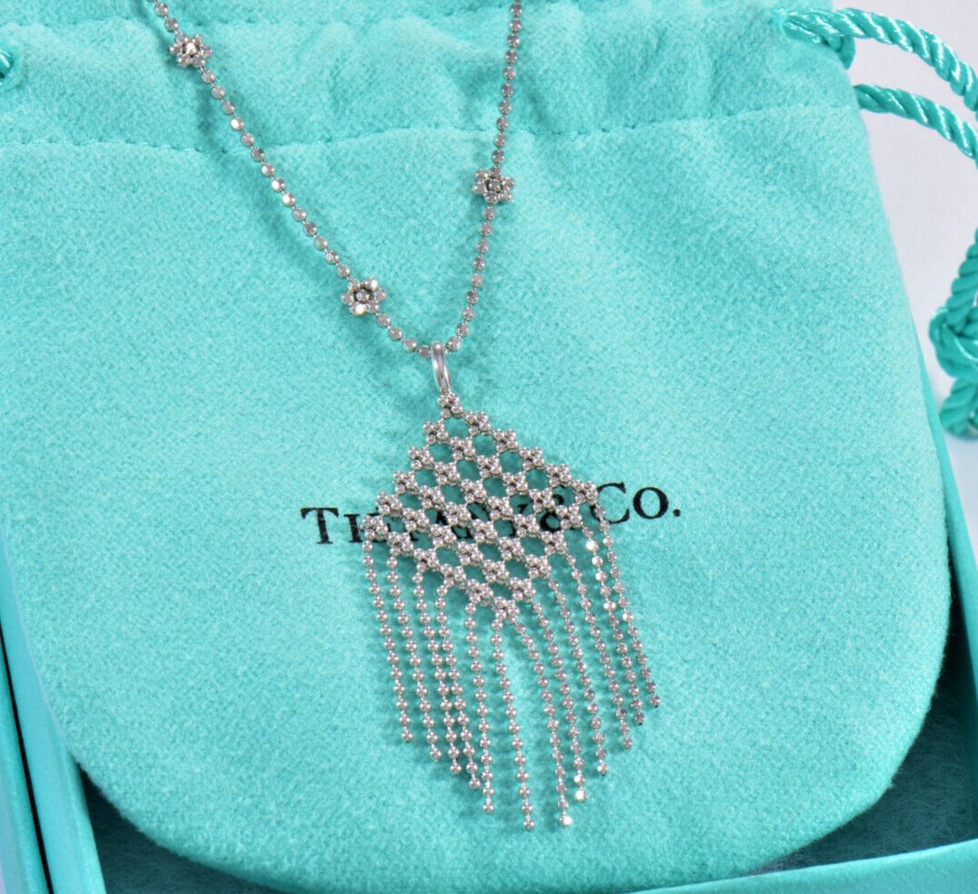 Tiffany & Co 18K Gold Gatsby Fringe Dangling Flower Bead Drop Necklace Box Pouch