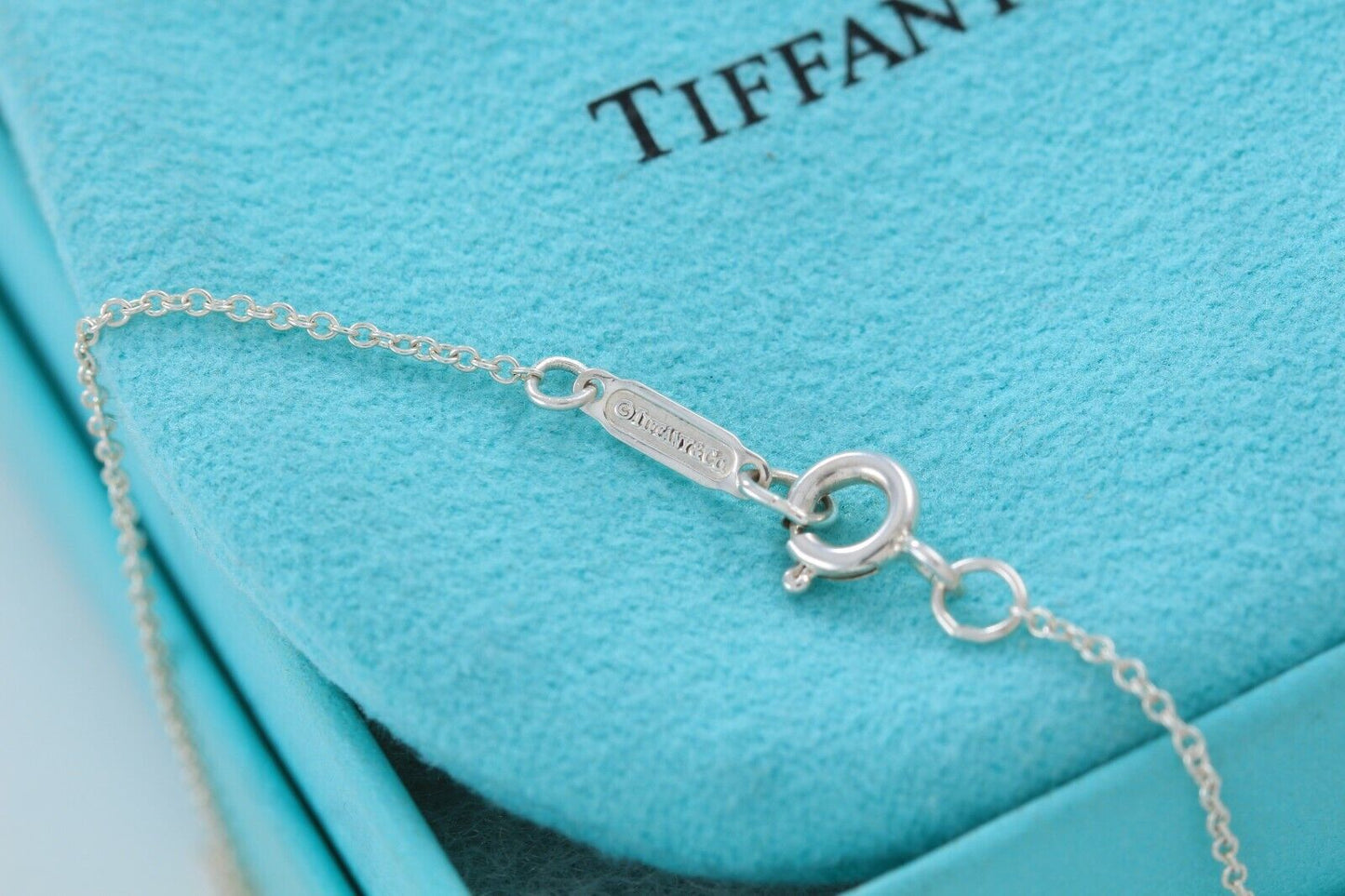 Tiffany & Co Silver Three Cushion Square Dangle Pendant Drop Necklace & Pouch