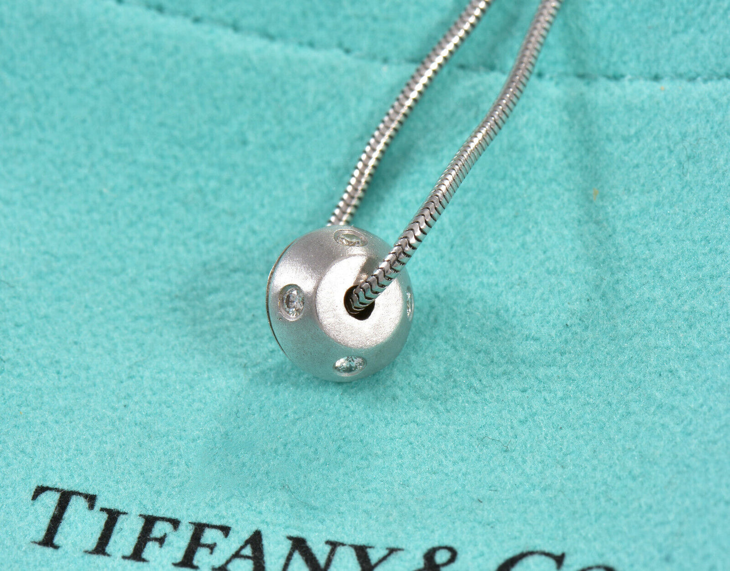 Tiffany & Co Diamond 18K White Gold Streamerica Modern Pendant 14" Necklace