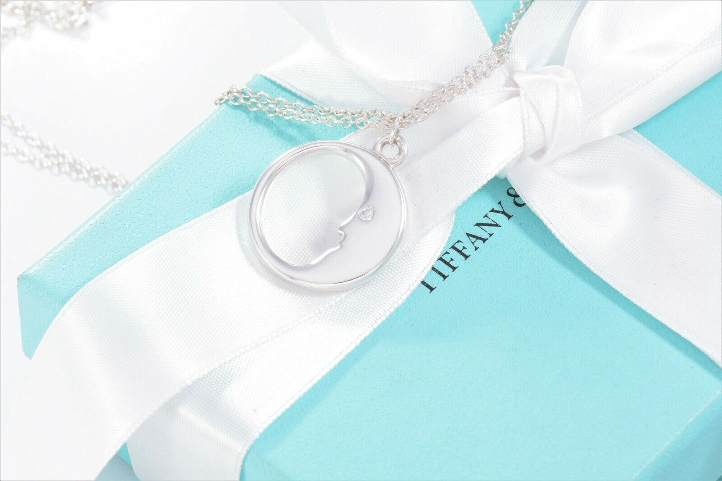 Tiffany & Co Sterling Silver Man In The Moon Double Chain Necklace 16" in Pouch