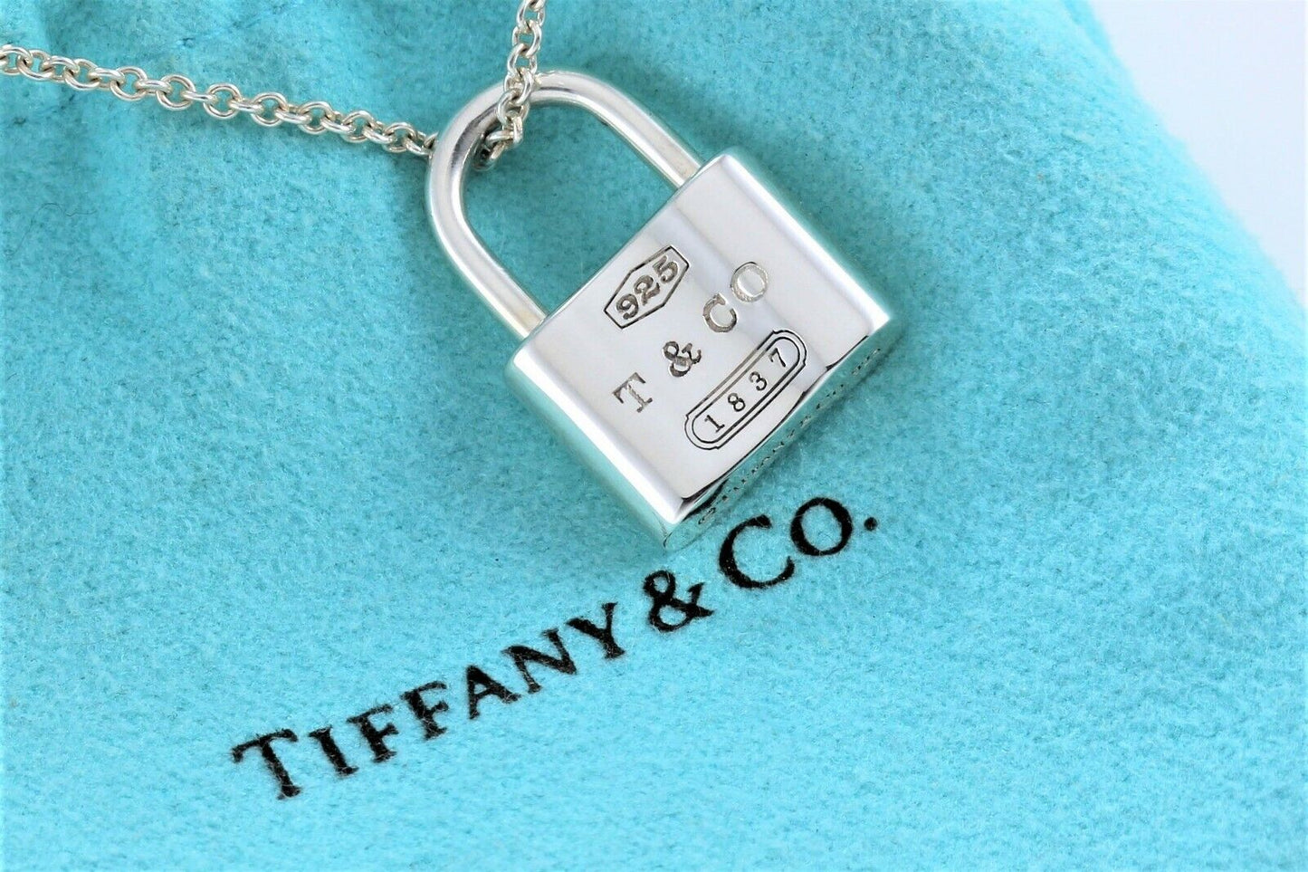 Tiffany & Co Sterling Silver 1837 Padlock Pendant Necklace & Pouch Icon Pad Lock