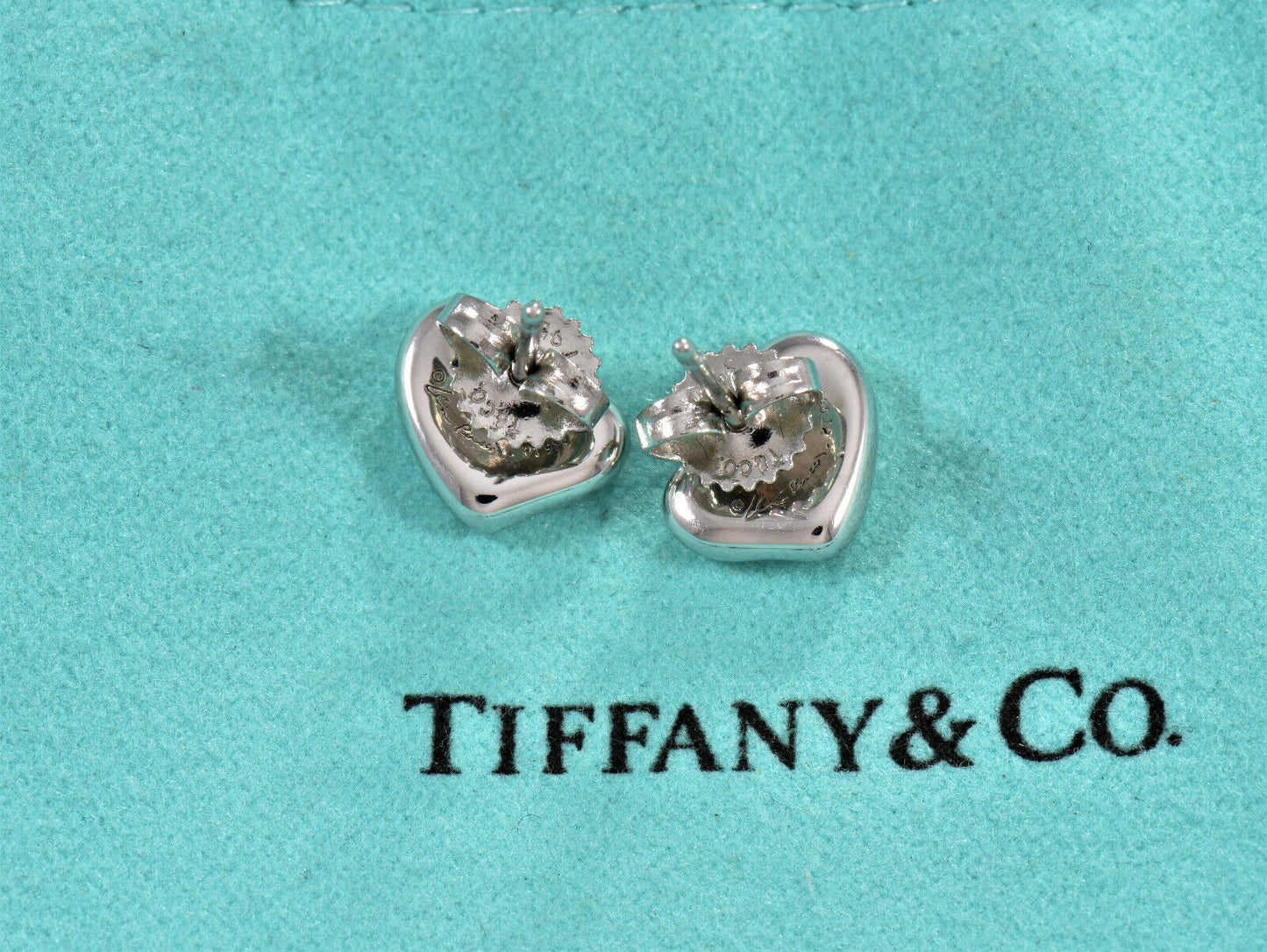 Tiffany & Co Platinum Elsa Peretti Full Heart Stud Earrings in Box Pouch Rare