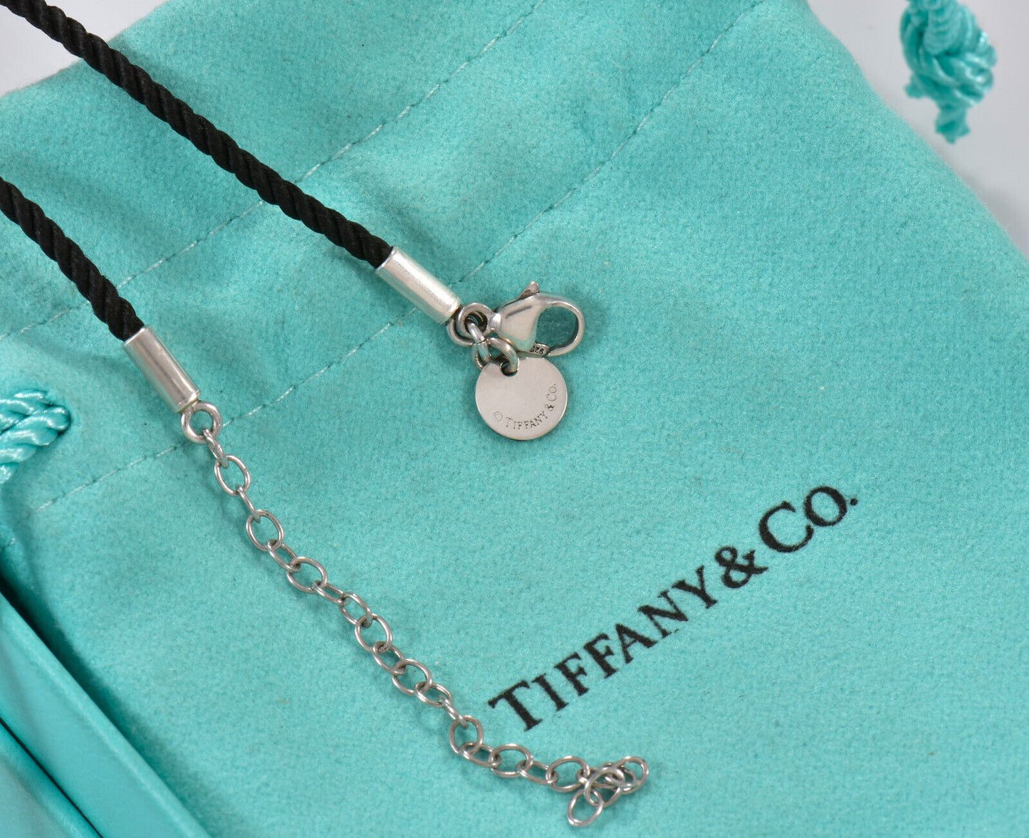 Tiffany & Co Silver Black Onyx NY Address Notes Circle Round Pendant Necklace