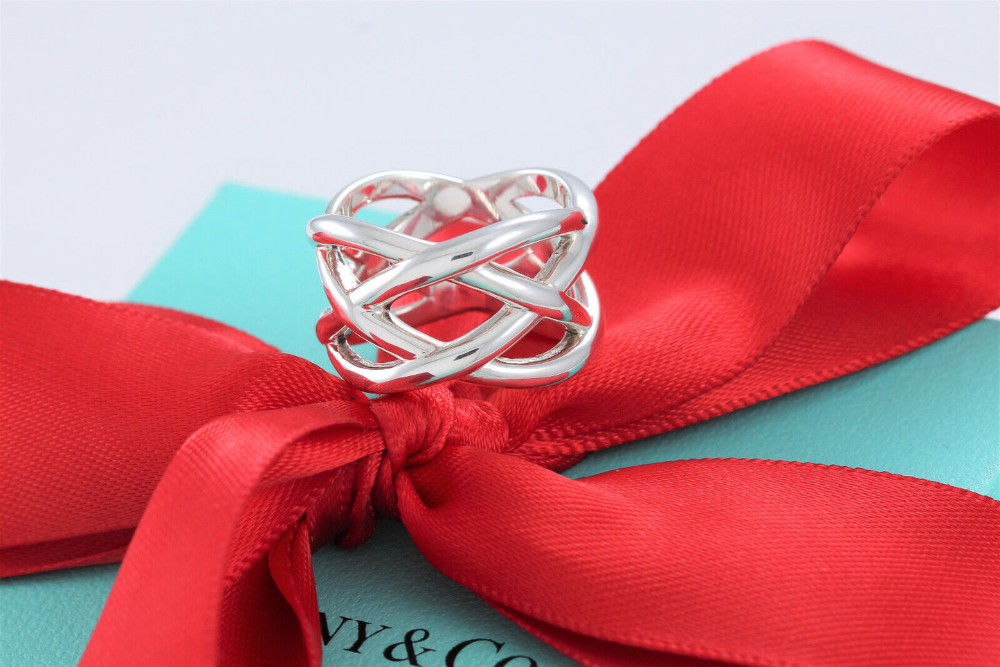 Tiffany & Co Italy Sterling Silver Celtic Weave Wide Ring Size 5.5 Lovely Modern