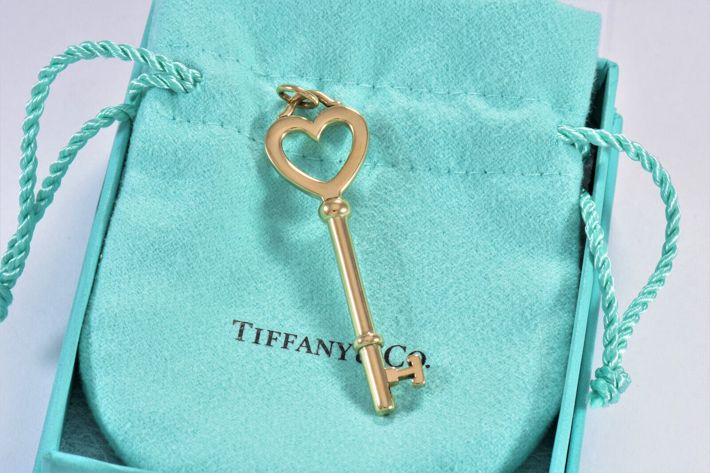 Tiffany & Co 18K Yellow Gold 2.25" Heart Key Pendant for Necklace Bracelet Charm