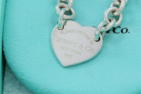 Please Return to Tiffany & Co Heart Tag 8.25" Charm Chain Link Bracelet in Pouch