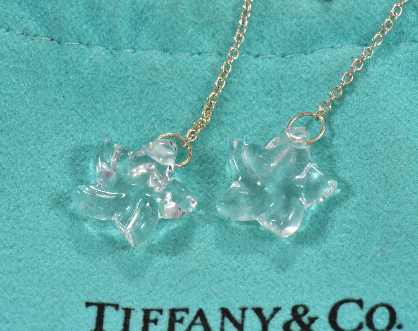 Tiffany & Co Silver Crystal Quartz Star Gemstone Dangling Earrings Pouch Dangle