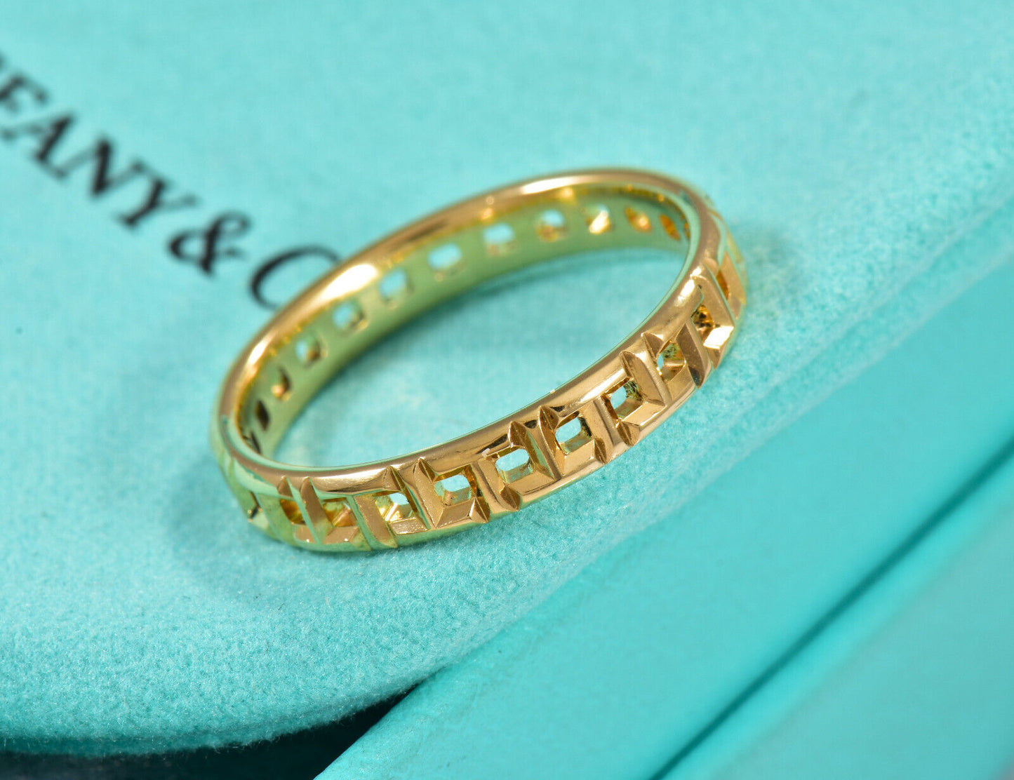 Tiffany & Co 18K Yellow Gold  T True Narrow 3.5mm Ring Size 8 in Box Pouch