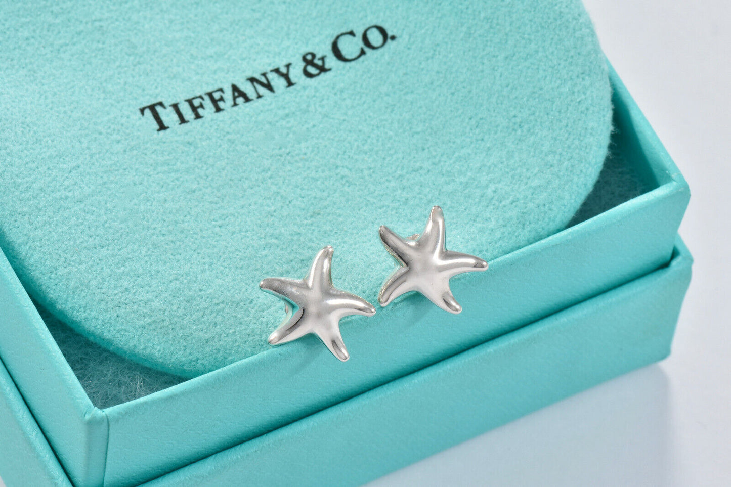 Tiffany & Co Silver Elsa Peretti 13mm Starfish Stud Earrings in Box Pouch Rare