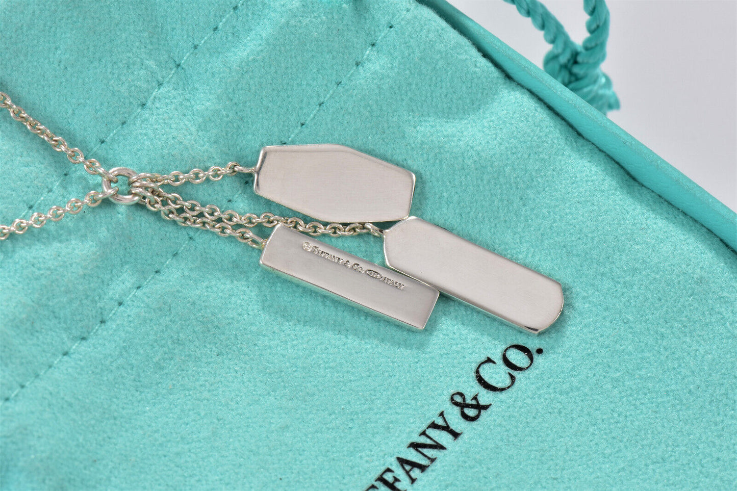 Tiffany & Co Silver 1837 Logo Elements Three Bar Pendant Modern Drop Necklace