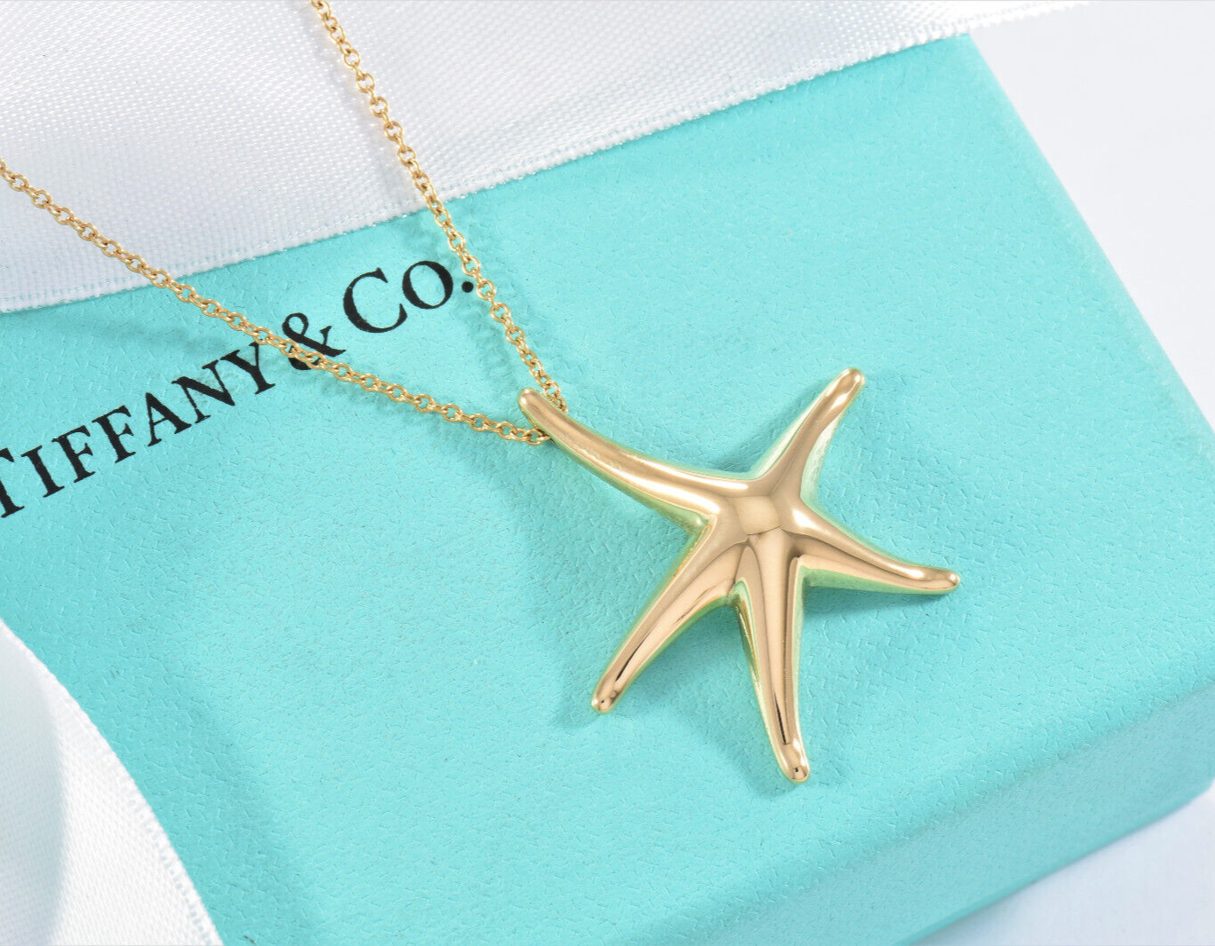 Tiffany & Co Elsa Peretti 18K Yellow Gold Large Starfish Pendant 16" Necklace