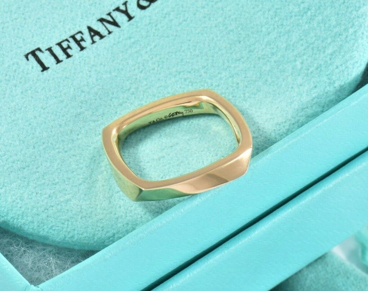 Tiffany & Co Frank Gehry 18K Yellow Gold Torque Square Ring Size 6 Rare in Box