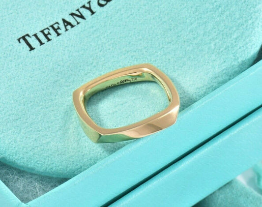 Tiffany & Co Frank Gehry 18K Yellow Gold Torque Square Ring Size 6 Rare in Box