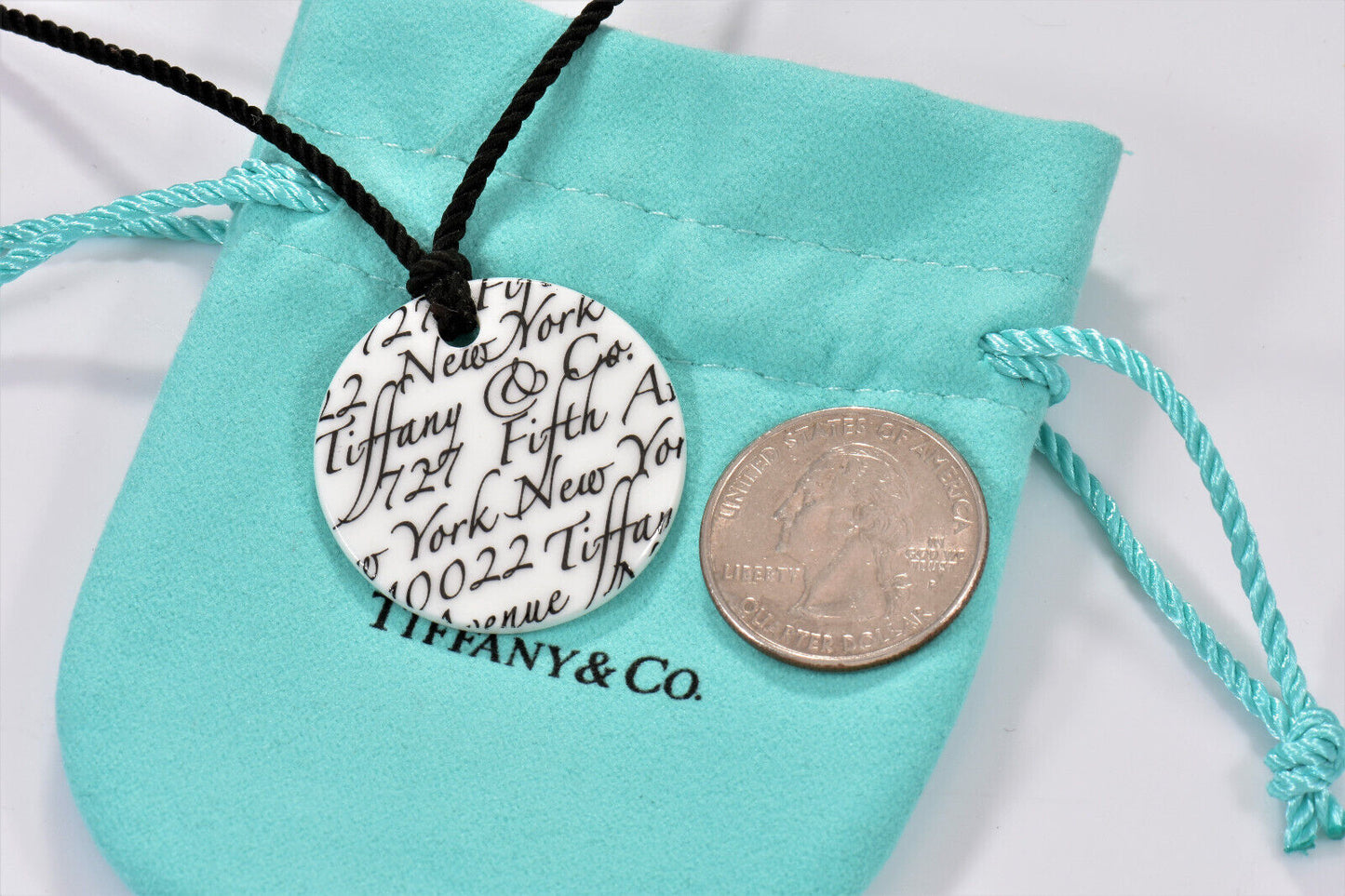 Tiffany & Co Silver White Bone NY Address Notes Round Circle Pendant Necklace