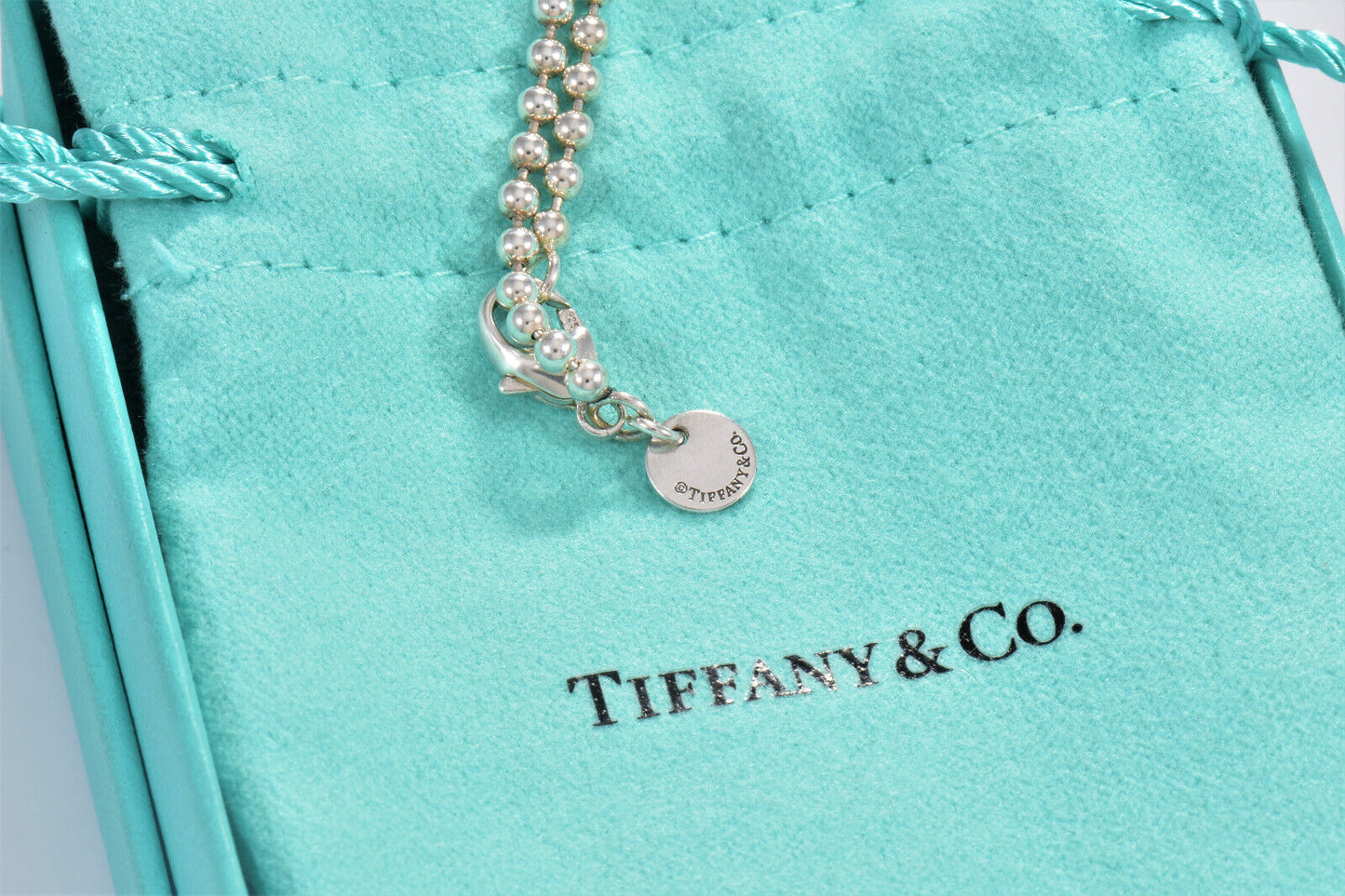 Tiffany & Co Silver 3mm Bead Chain 30.25" Necklace For Pendant In Pouch Mens Uni