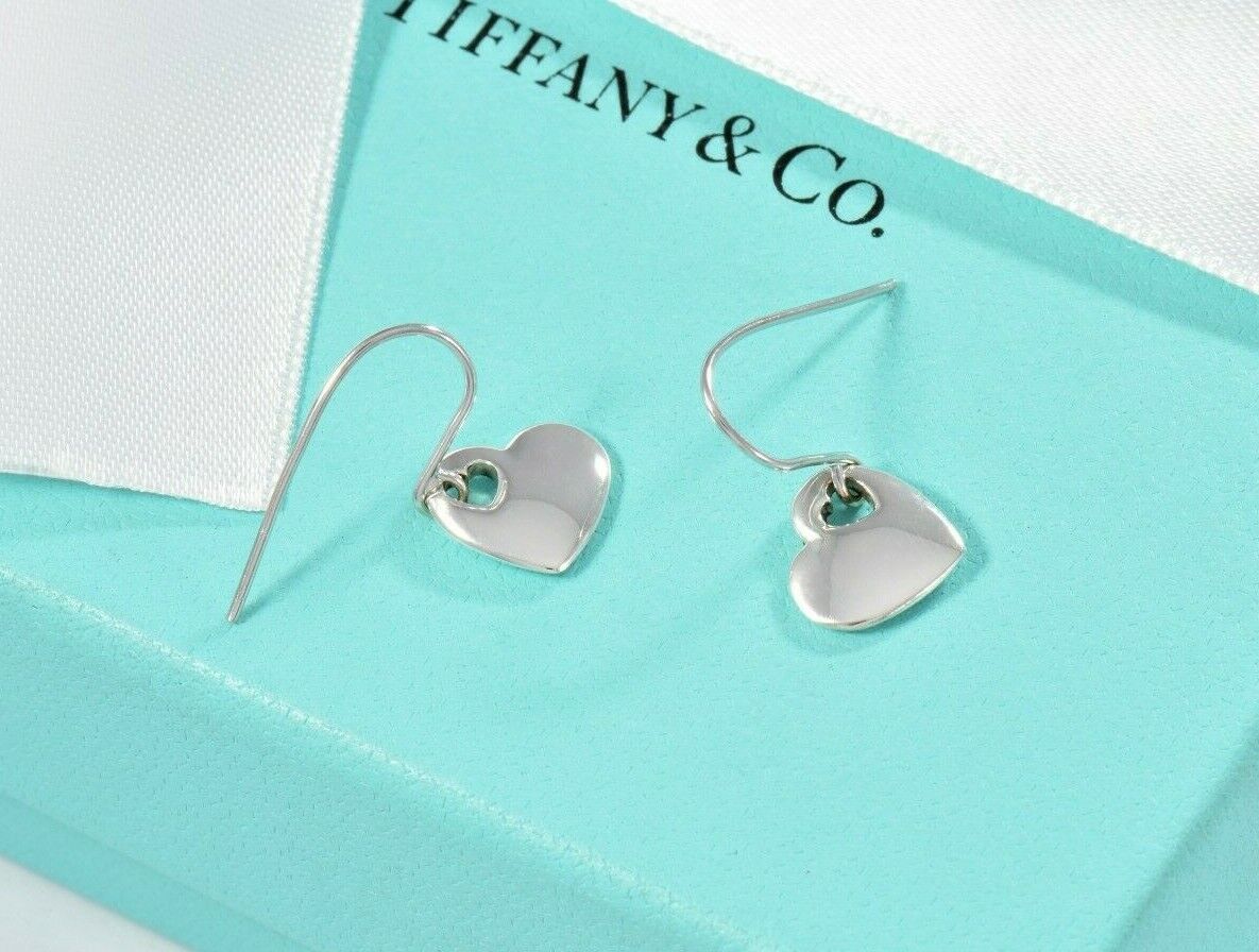 Tiffany & Co Silver Double Heart Stencil Dangle Earrings in Pouch Lovely Puff