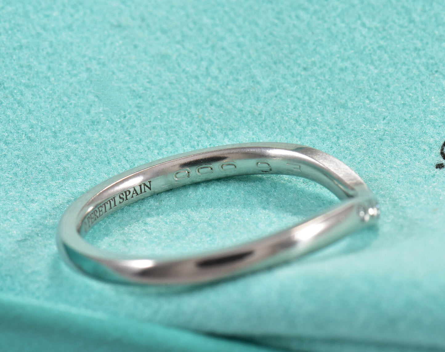 Tiffany & Co Diamond Platinum Elsa Peretti Curved 2mm Band Ring Size 5.5 & Pouch