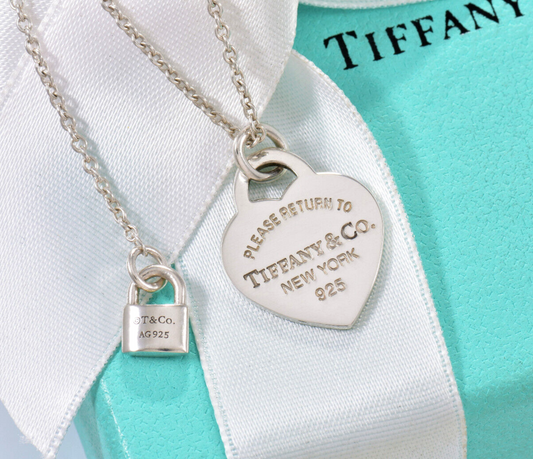 Please Return To Tiffany & Co Silver Heart Tag Lock Pendant 18 - 20" Necklace