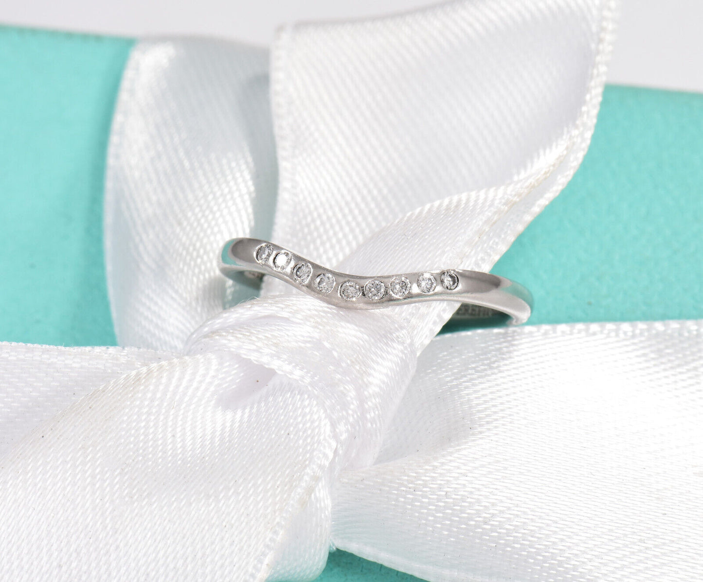 Tiffany & Co Diamond Platinum Elsa Peretti Curved 2mm Band Ring Size 5.5 & Pouch