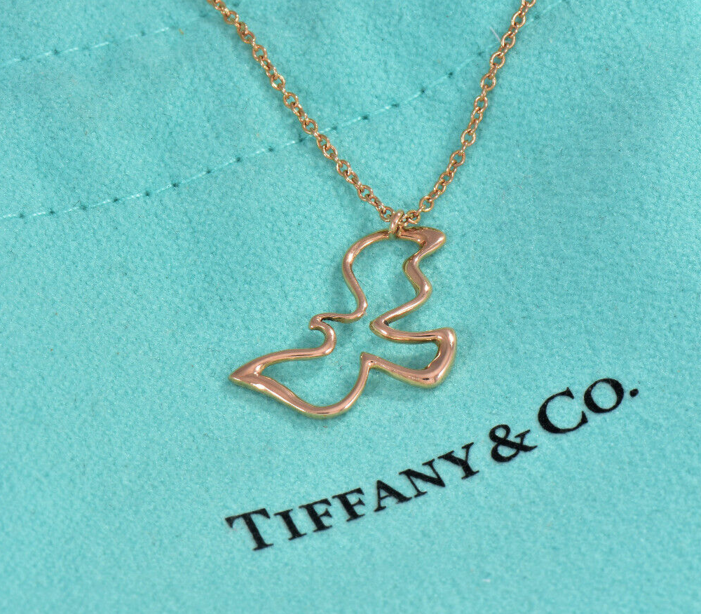 Tiffany & Co 18K Rose Gold Paloma Picasso Dove Pendant 16" Necklace in Box Pouch